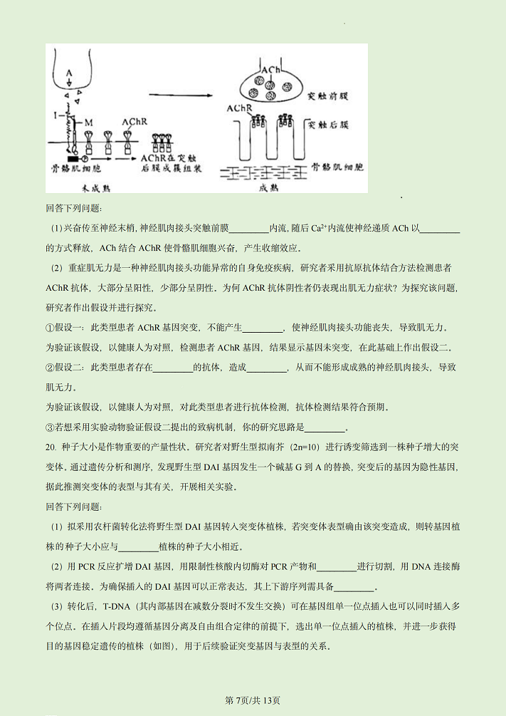 2023广东生物高考试卷附答案解析